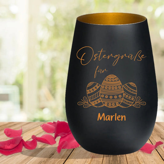 Individuell graviertes Ostern Windlicht als Geschenkidee mit Wunschtext