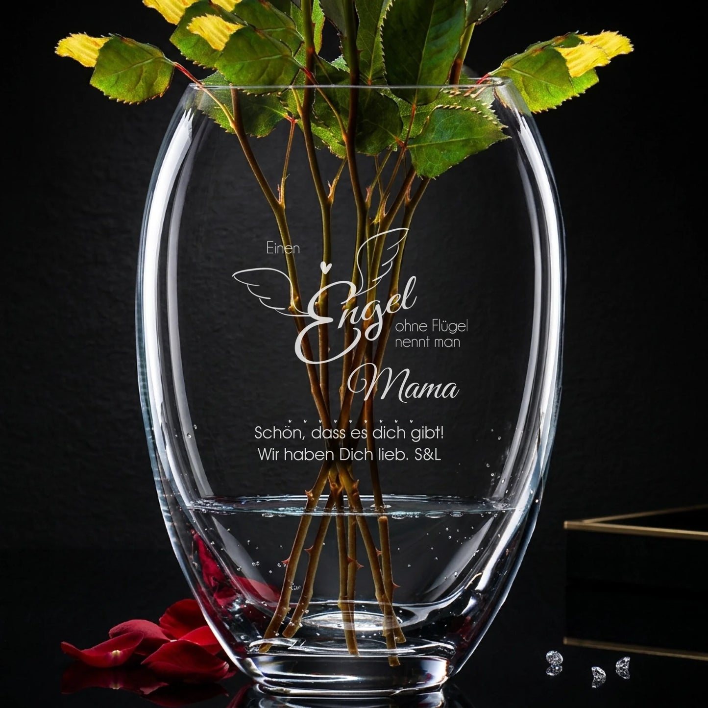 Vase mit Gravur - Einen Engel ohne Flügel nennt man...