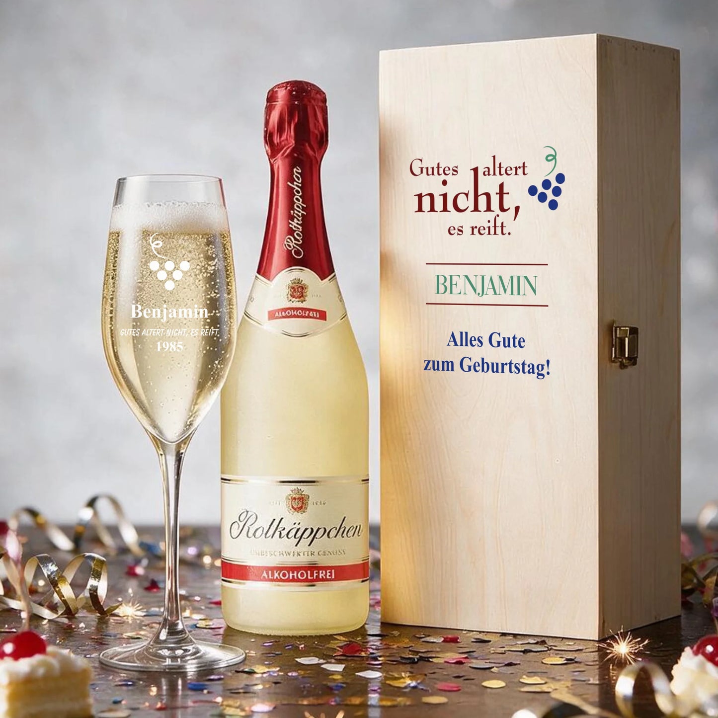 Individuell graviertes Sektglas mit Wunschtext als personalisiertes Geburtstagsgeschenk