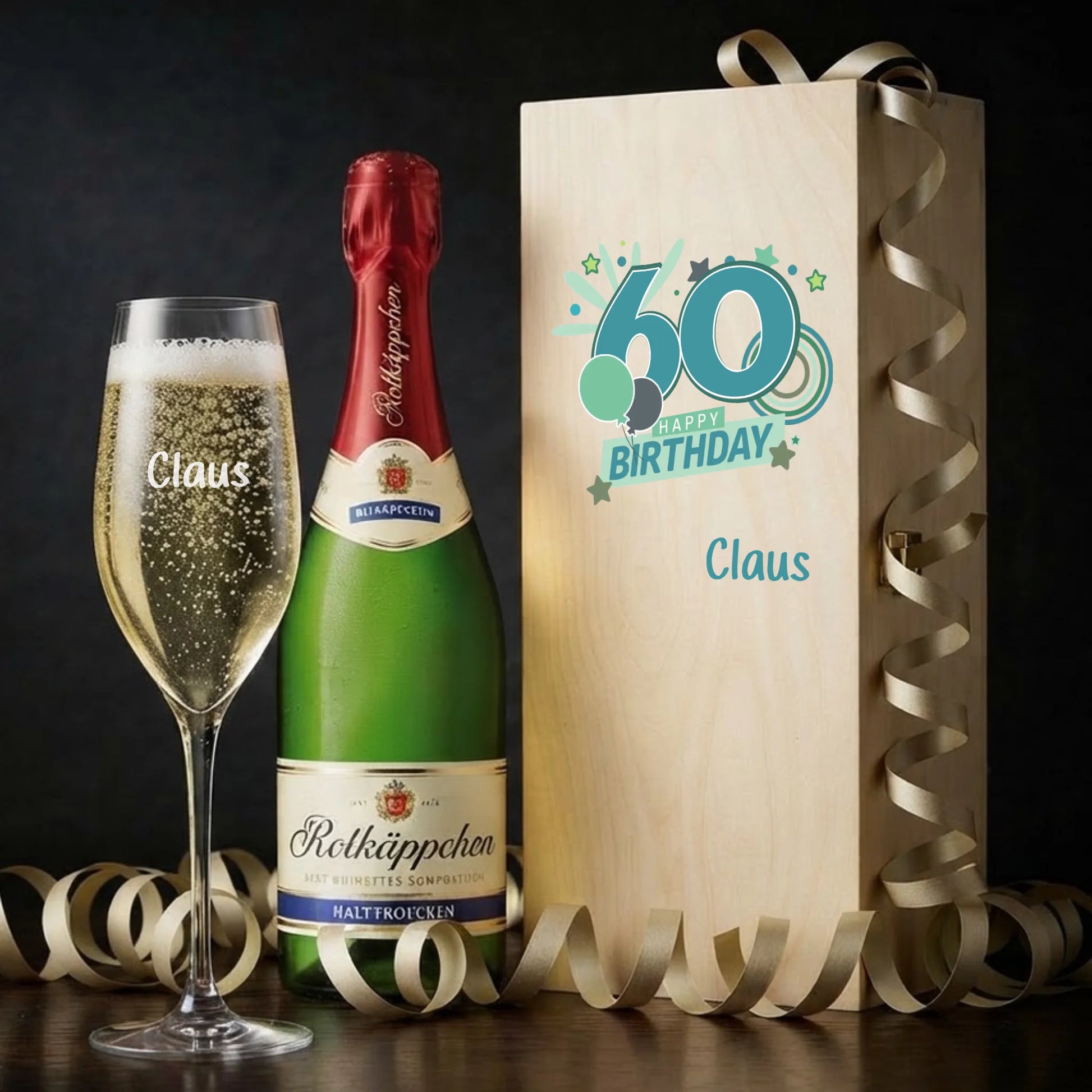 Individuell graviertes Sektglas mit Wunschtext als personalisiertes Geschenk zum 60. Geburtstag