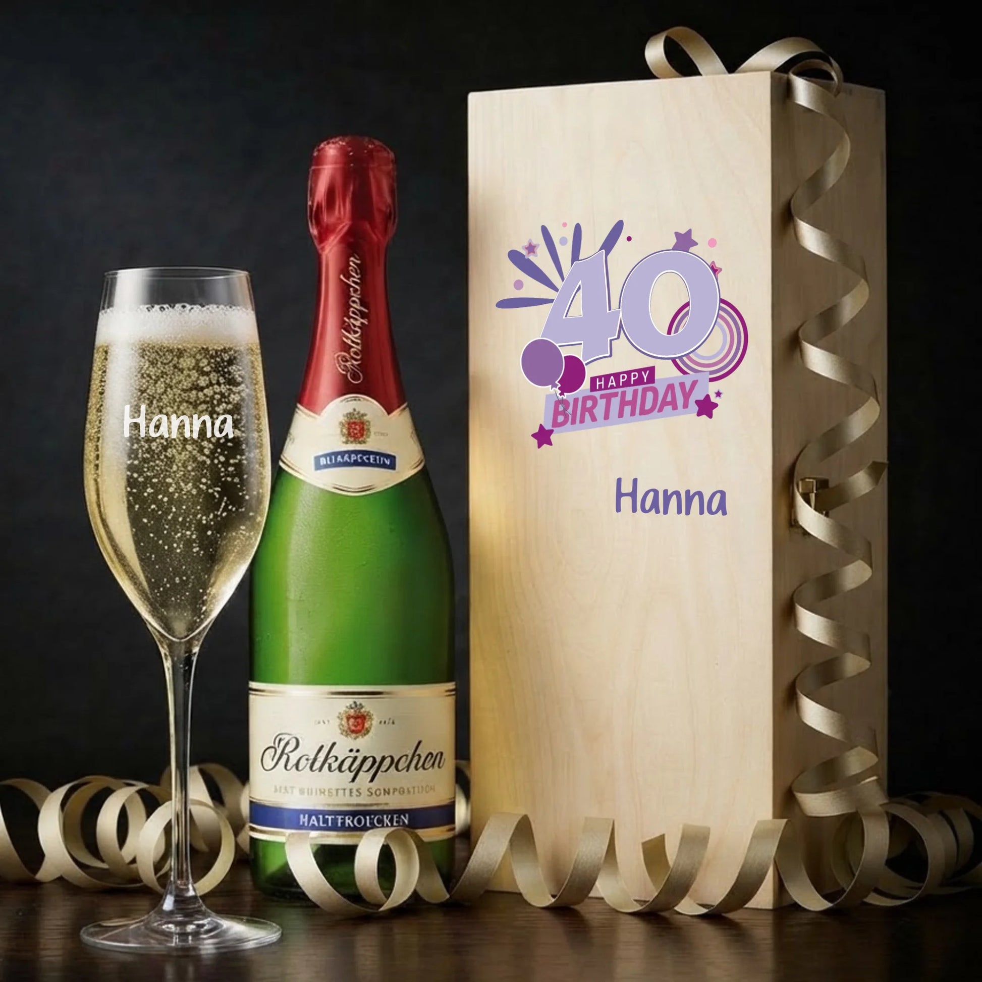 Individuell graviertes Sektglas mit Wunschtext als personalisiertes Geschenk zum 40. Geburtstag