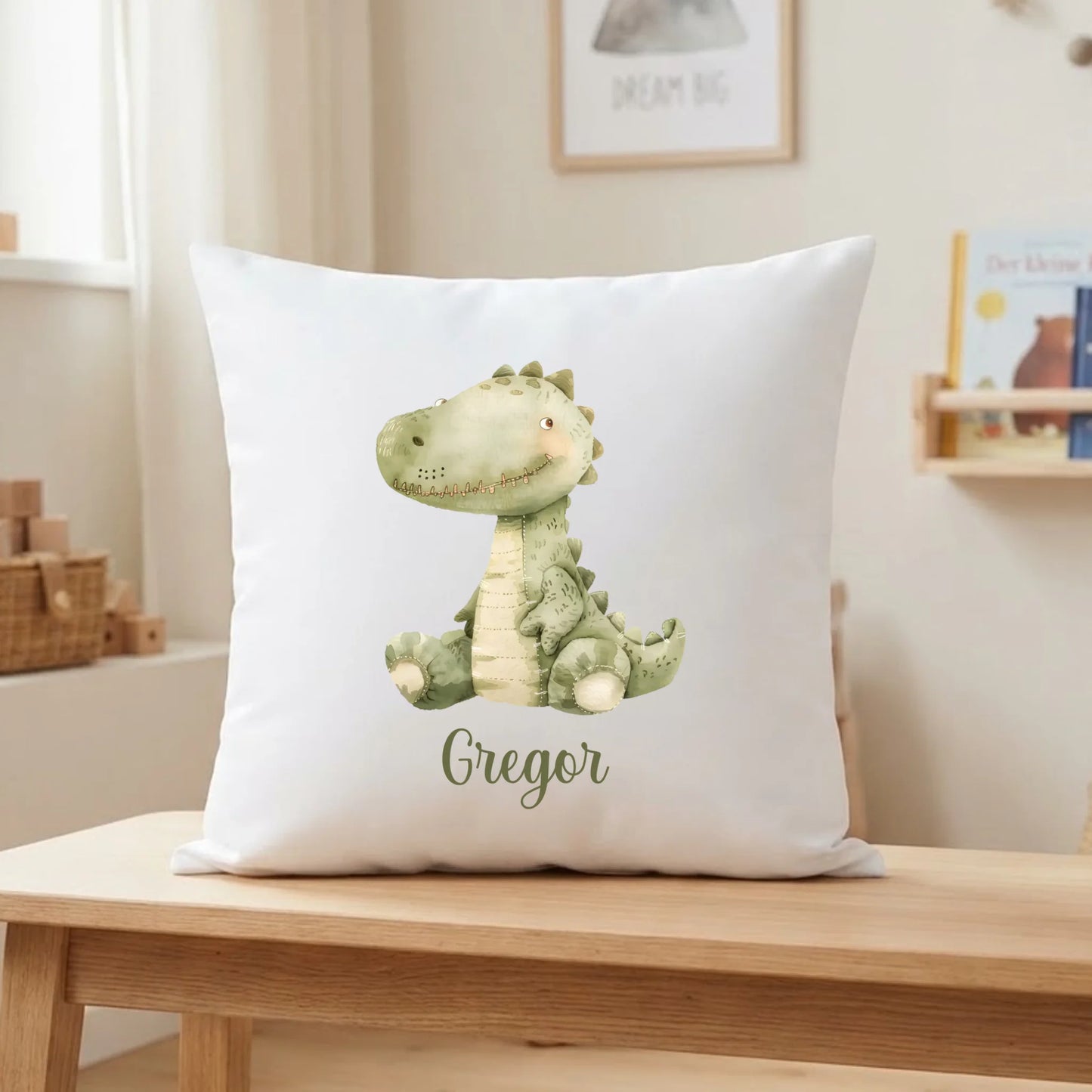Personalisiertes Kinder-Namenskissen mit Tiermotiv bedruckt