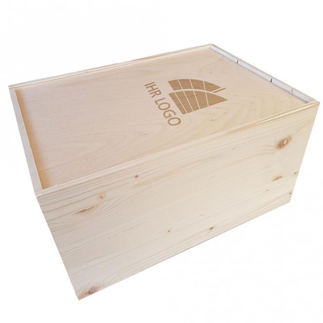 Holzkiste 6er mit Schiebedeckel und Gravur deines Logos / Designs