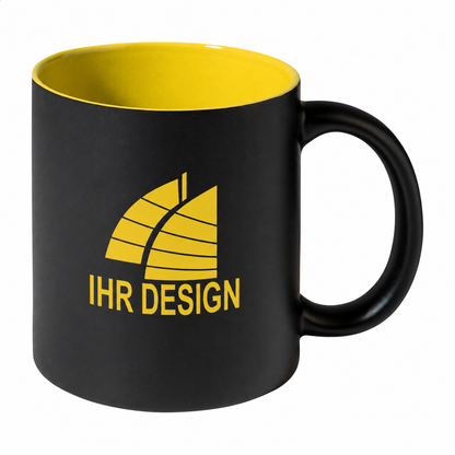 Keramik-Tasse / Lasertasse mit Gravur deines Logos / Designs (zweifarbig, schwarz)