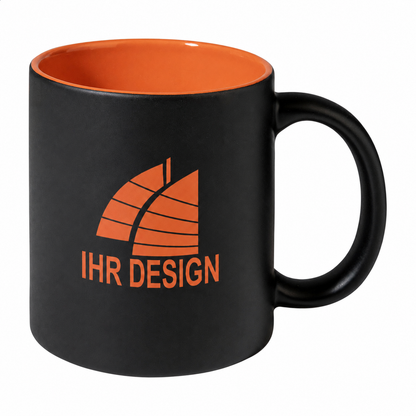 Keramik-Tasse / Lasertasse mit Gravur deines Logos / Designs (zweifarbig, schwarz)