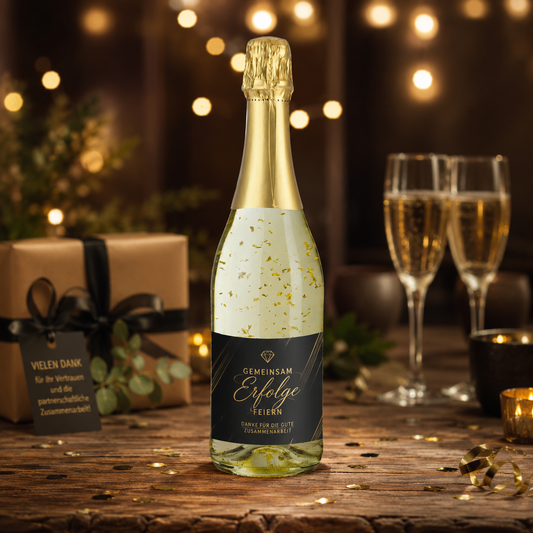 Piccolo Sekt mit Blattgold und Druck deines Logos / Designs