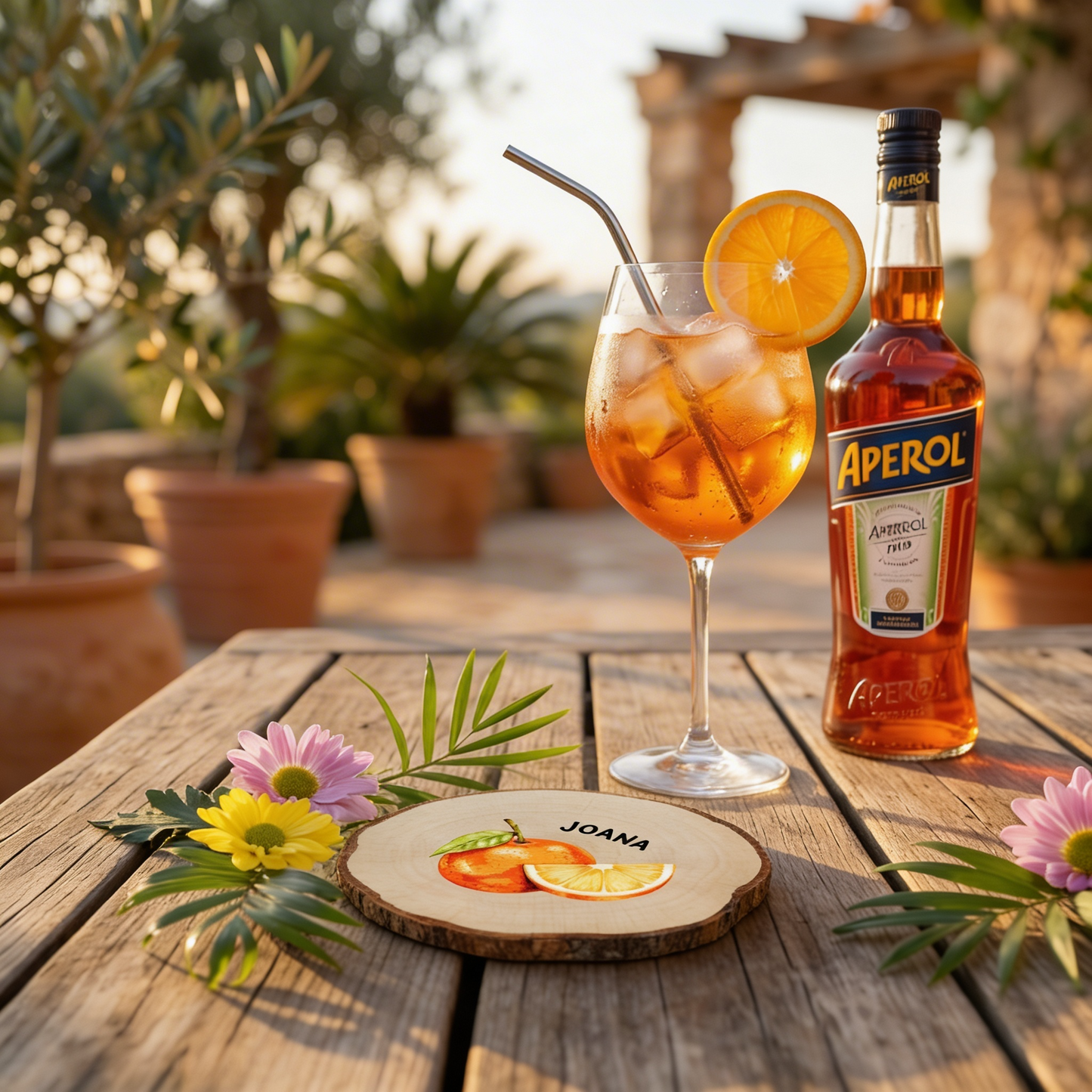 Individuell bedruckter Aperol Spritz Untersetzer aus Holz mit deinem Namen