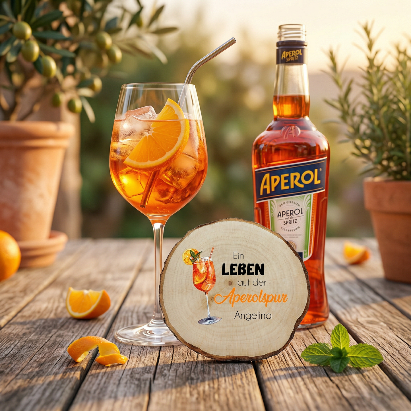 Untersetzer mit Aperol Spruch und deinem Namen individuell bedruckt