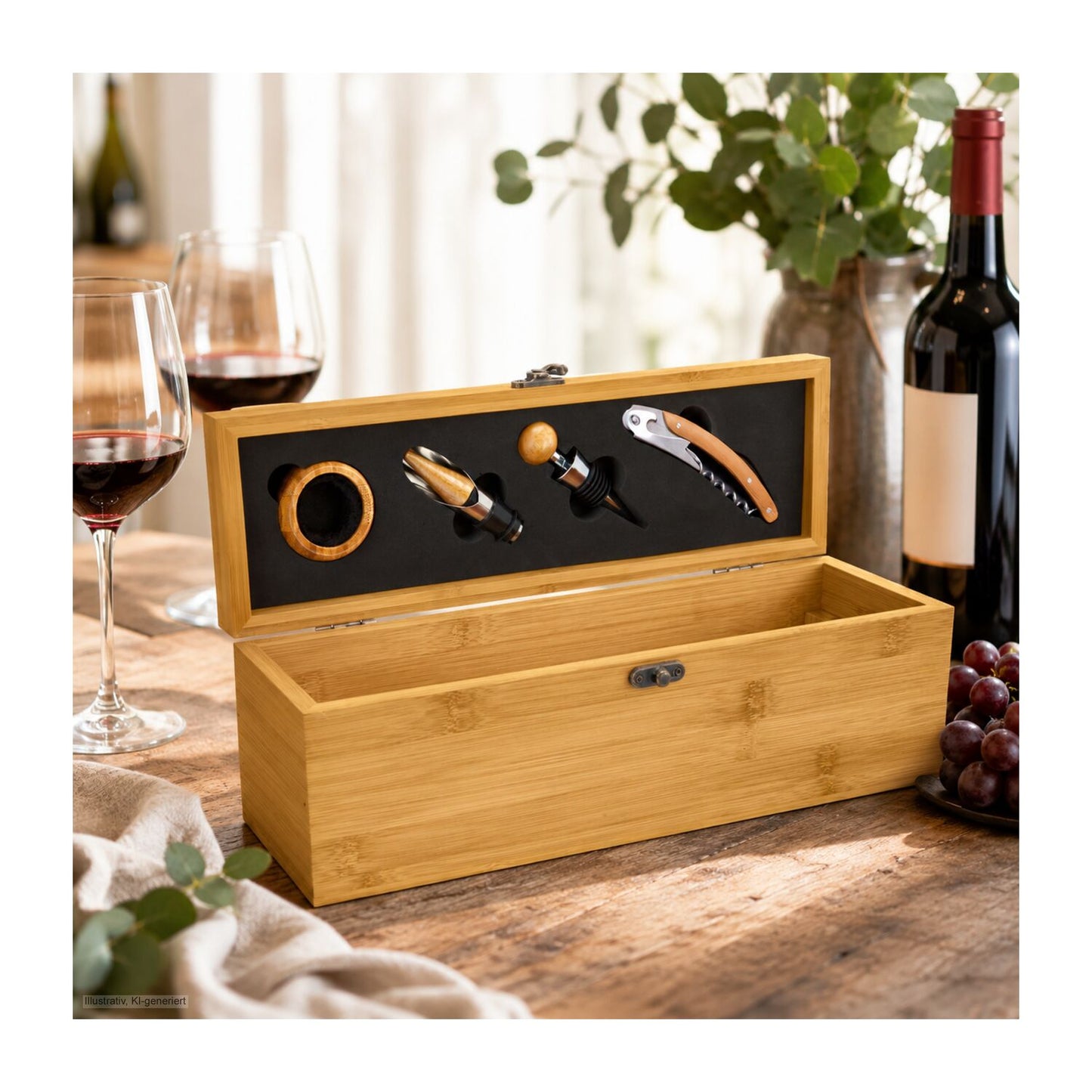 Wein in Bambuskiste