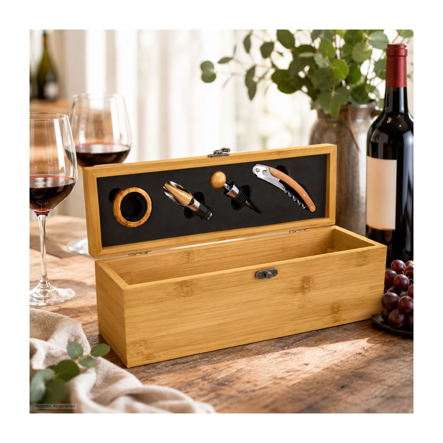 Wein in Bambuskiste