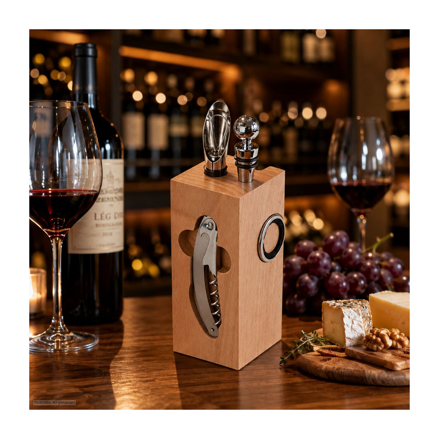 Buche-Block mit Wein