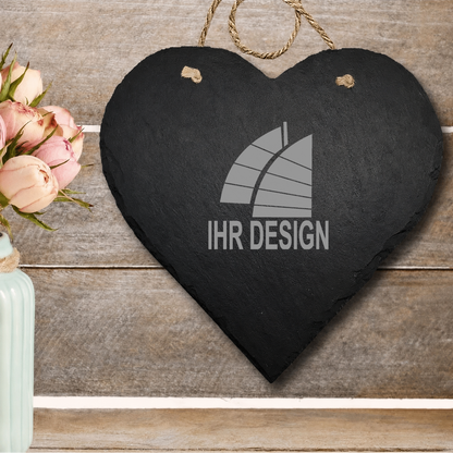 Schieferherz mit Gravur / Fotodruck deines Logos / Designs