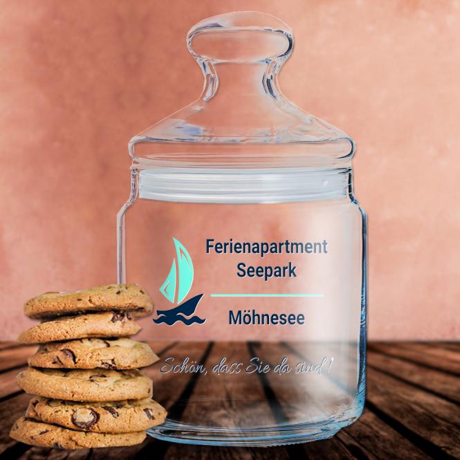 Keksglas / Bonbonglas mit Gravur / Fotodruck deines Logos / Designs 0,75 l