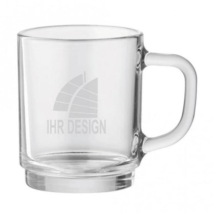 Glastasse mit Eichstrich und Gravur deines Logos / Designs