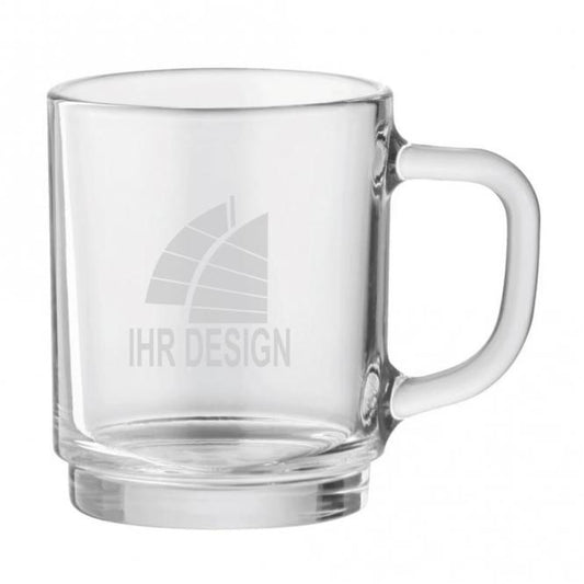 Glastasse mit Eichstrich und Gravur deines Logos / Designs