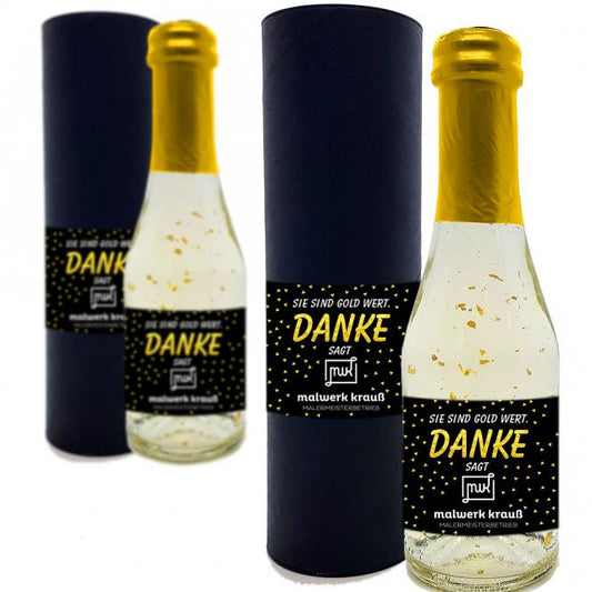 Piccolo Sekt "Sie sind Gold wert" mit Fotodruck deines Logos / Designs
