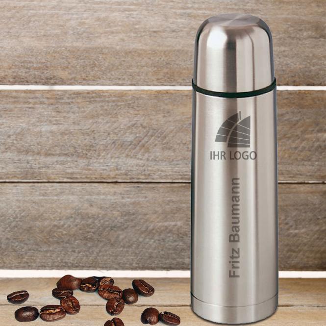 Thermosflasche aus Edelstahl mit Gravur deines Logos / Designs 0,7 l (optional mit Namen)