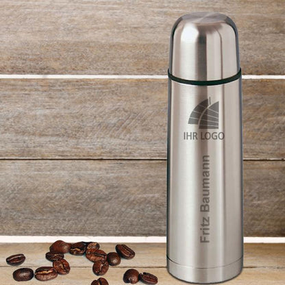Thermosflasche aus Edelstahl mit Gravur deines Logos / Designs 0,7 l (optional mit Namen)