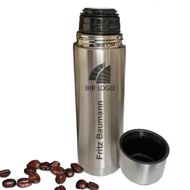 Thermosflasche aus Edelstahl mit Gravur deines Logos / Designs 0,7 l (optional mit Namen)