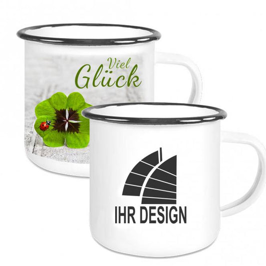 Emaille Tasse / Becher mit Fotodruck deines Logos / Designs (4-farbig)