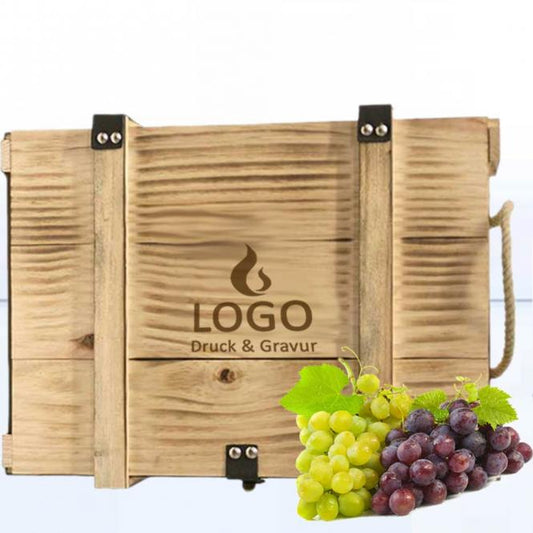 Holzkiste / Holzbox 6er geflammt mit Gravur deines Logos / Designs