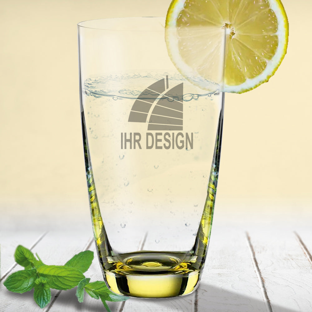 Trinkglas / Saftglas Colori mit Gravur deines Logos - gelb