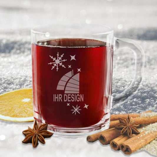 Glühweinbecher / Glühweintasse "Schneeflocke" mit Gravur deines Logos / Designs