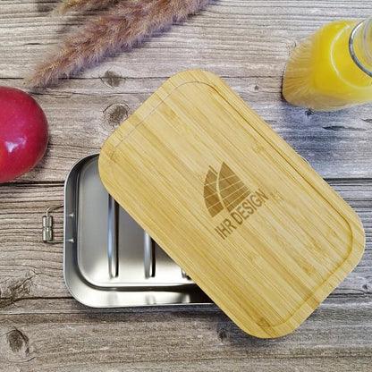 Lunchbox / Brotdose Edelstahl / Bambus mit Gravur deines Logos / Designs