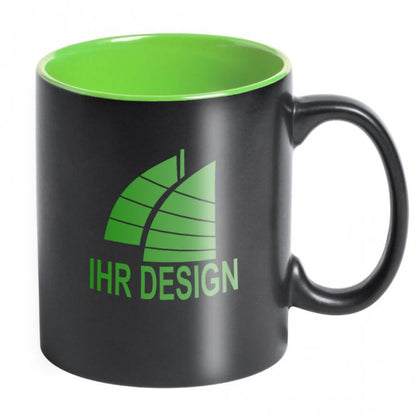 Keramik-Tasse / Lasertasse mit Gravur deines Logos / Designs (zweifarbig, schwarz)