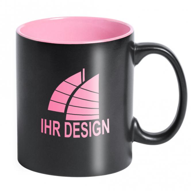 Keramik-Tasse / Lasertasse mit Gravur deines Logos / Designs (zweifarbig, schwarz)