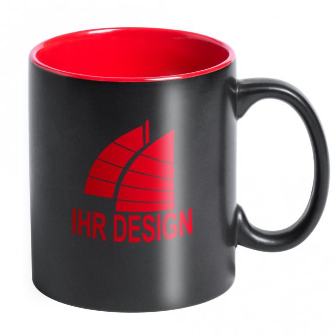 Keramik-Tasse / Lasertasse mit Gravur deines Logos / Designs (zweifarbig, schwarz)