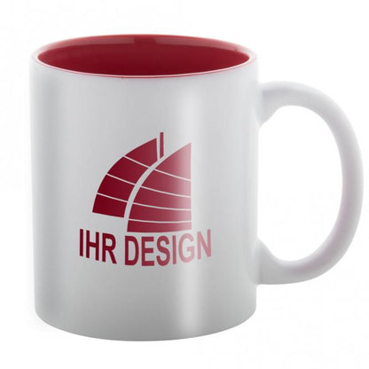 Keramik-Tasse / Lasertasse mit Gravur deines Logos / Designs (zweifarbig, weiß)