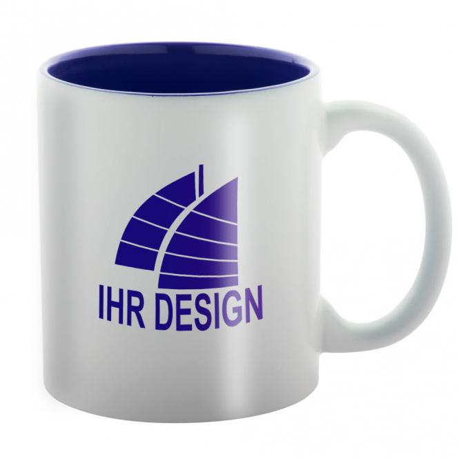 Keramik-Tasse / Lasertasse mit Gravur deines Logos / Designs (zweifarbig, weiß)