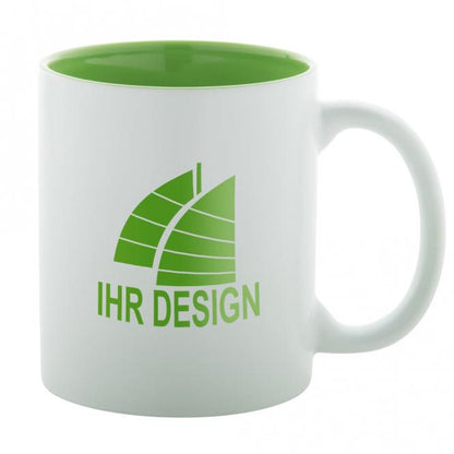 Keramik-Tasse / Lasertasse mit Gravur deines Logos / Designs (zweifarbig, weiß)