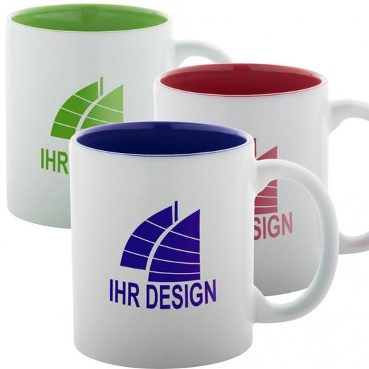 Keramik-Tasse / Lasertasse mit Gravur deines Logos / Designs (zweifarbig, weiß)