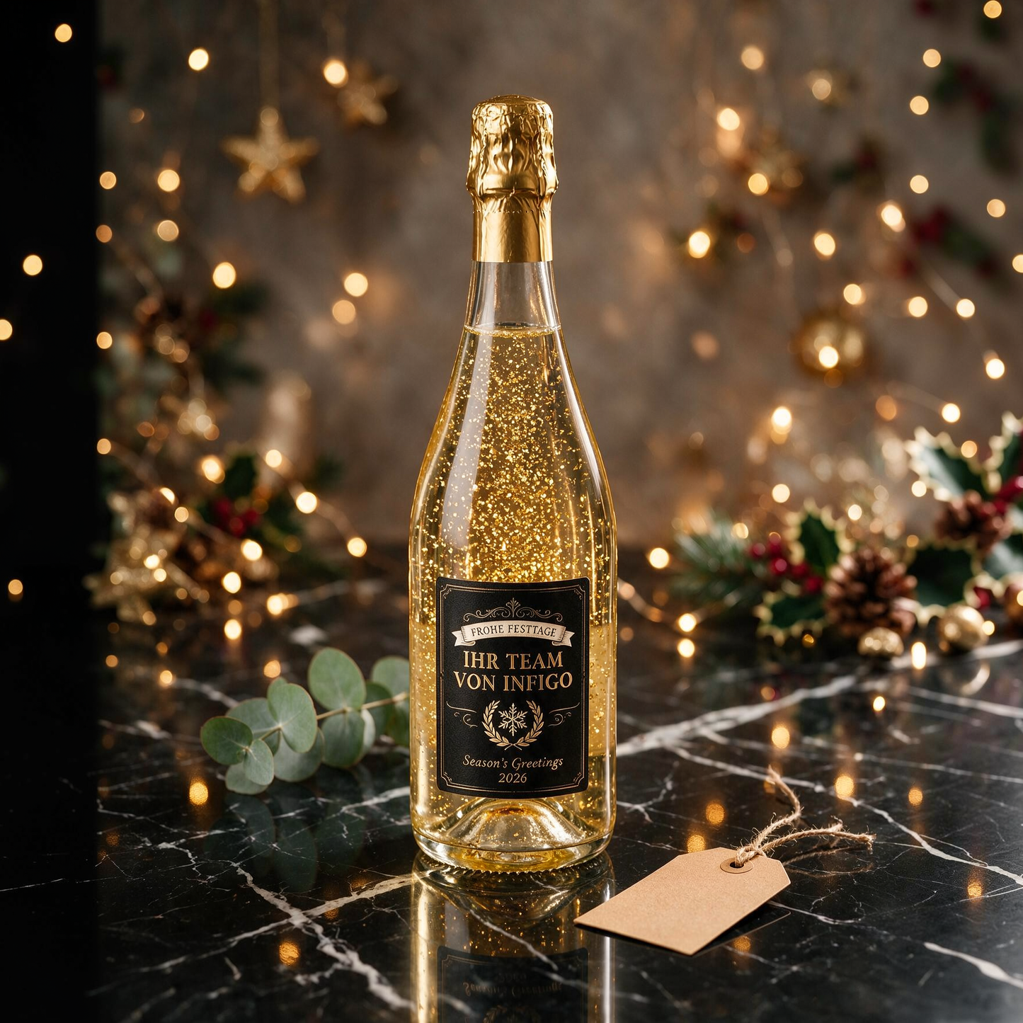 Piccolo Sekt mit Blattgold und Druck deines Logos / Designs