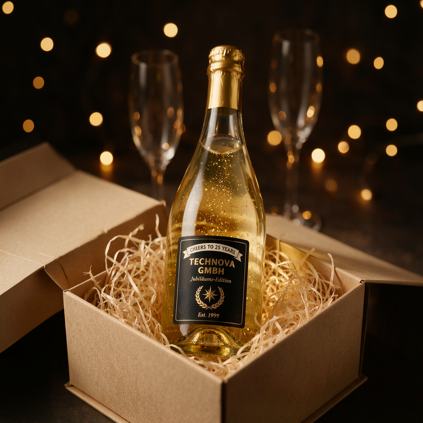 Piccolo Sekt mit Blattgold und Druck deines Logos / Designs