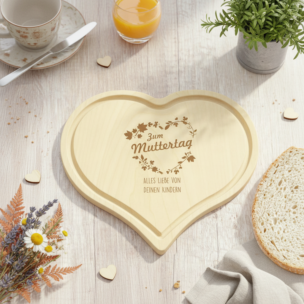 Individuell graviertes Holzbrettchen / Herzbrettchen zum Muttertag als Geschenk