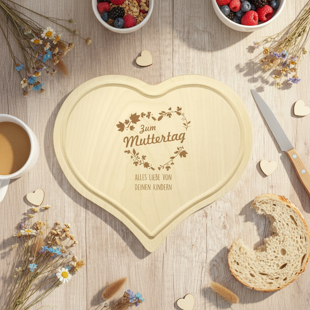 Individuell graviertes Holzbrettchen / Herzbrettchen zum Muttertag als Geschenk