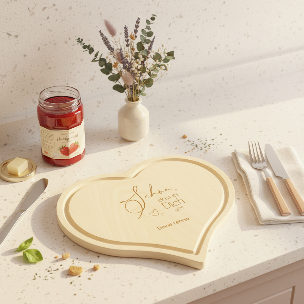 Schön, dass es dich gibt - Herzbrett / Schneidebrett mit individueller Gravur