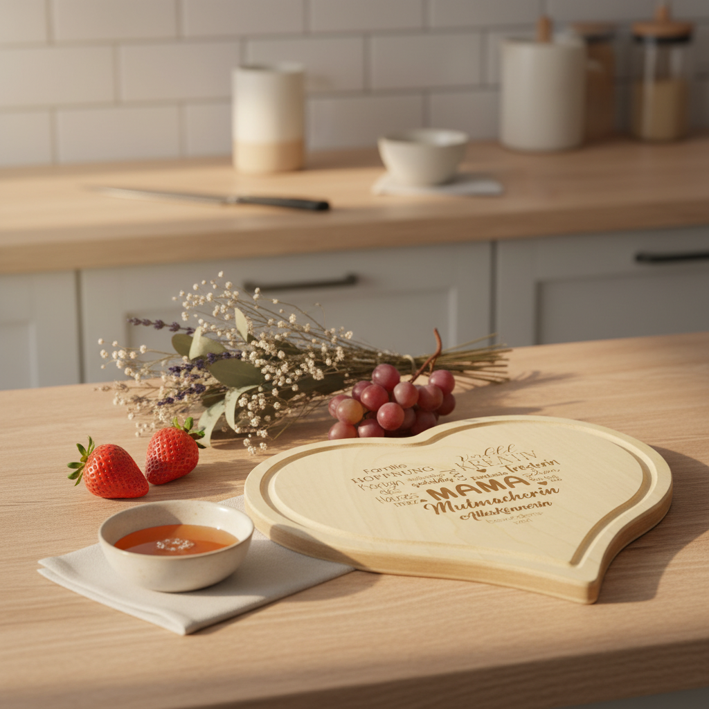 Herz-Schneidbrett-Frühstücksbrett/ Holzbrett  für deine Mama graviert
