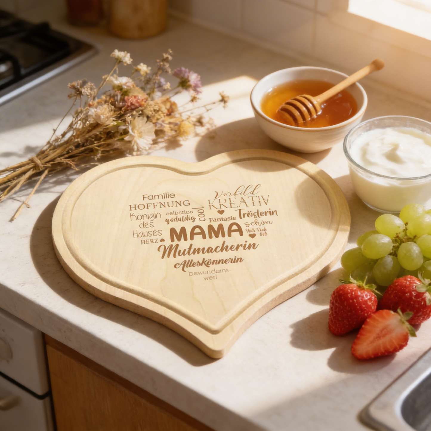 Herz-Schneidbrett-Frühstücksbrett/ Holzbrett  für deine Mama graviert