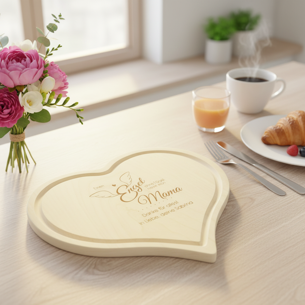 Herz-Frühstücksbrett mit individueller Gravur Muttertag - Einen Engel ohne Flügel