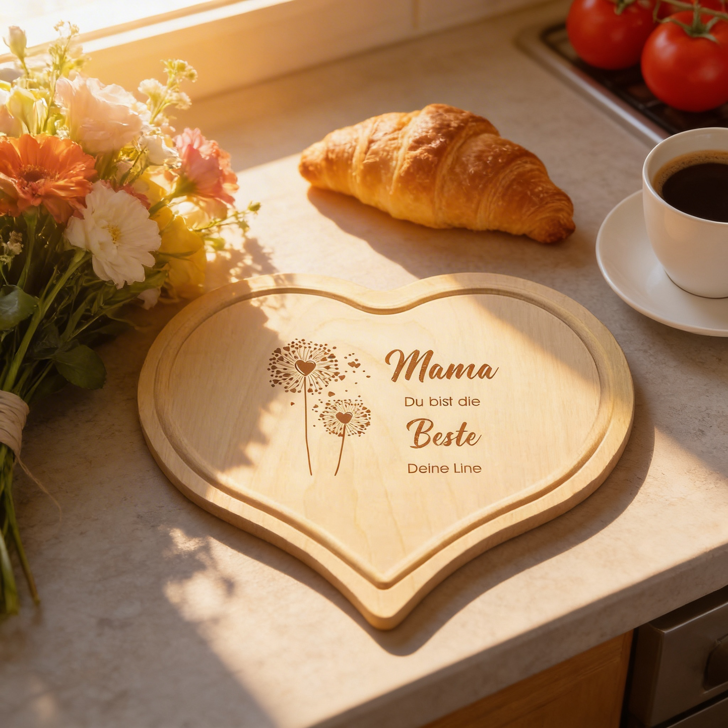Graviertes Herzbrett zum Muttertag mit deinem Wunschtext