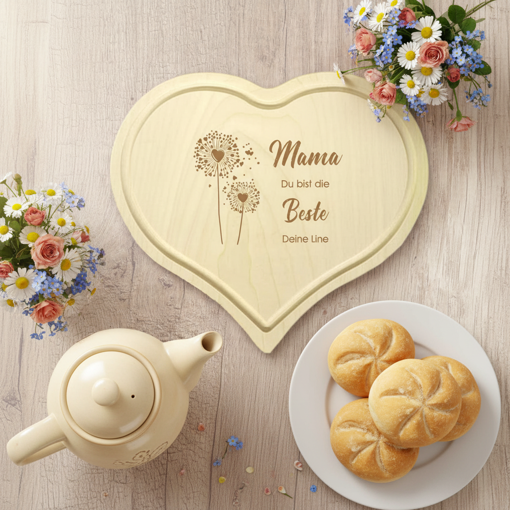 Graviertes Herzbrett zum Muttertag mit deinem Wunschtext