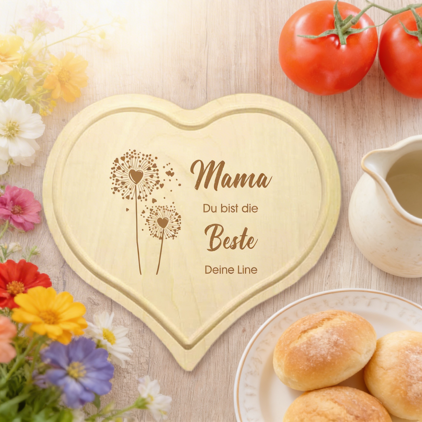 Graviertes Herzbrett zum Muttertag mit deinem Wunschtext