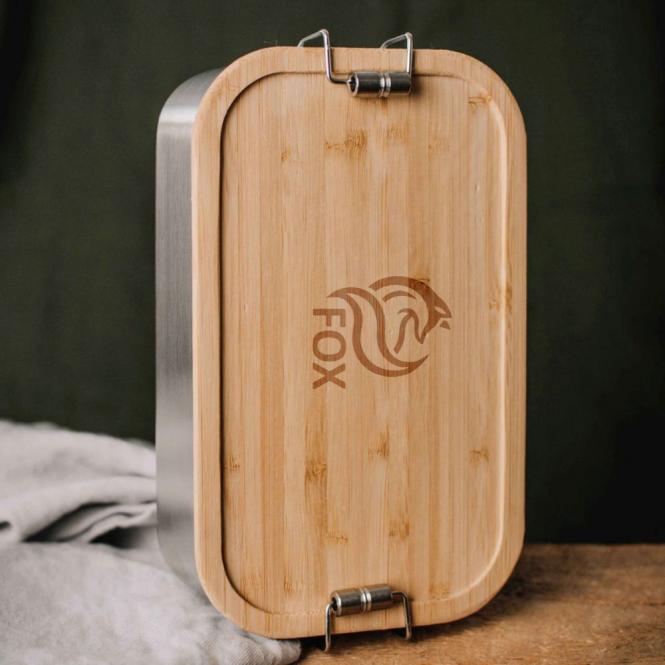 Lunchbox / Brotdose Edelstahl / Bambus mit Gravur deines Logos / Designs