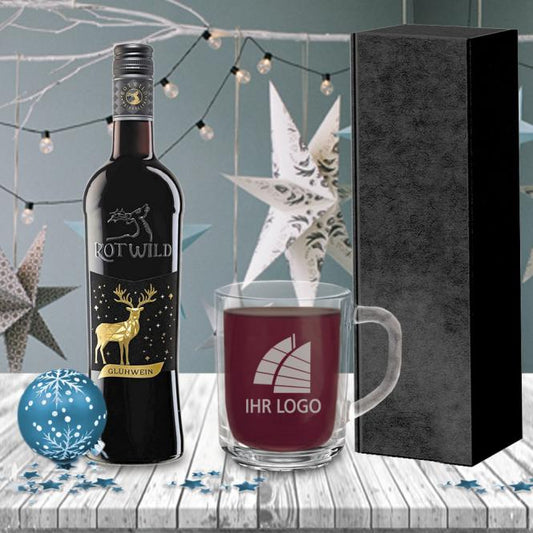Glühwein-Geschenk-Set mit Glastasse und Gravur deines Logos / Designs