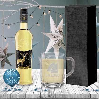 Glühwein-Geschenk-Set mit Glastasse und Gravur deines Logos / Designs