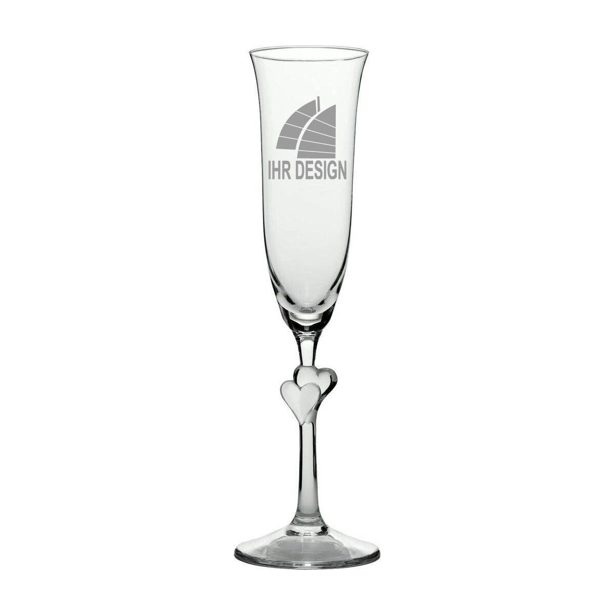 Sektglas Stölzle Lámour mit weißen Herzen und Gravur deines Logos / Designs 175 ml